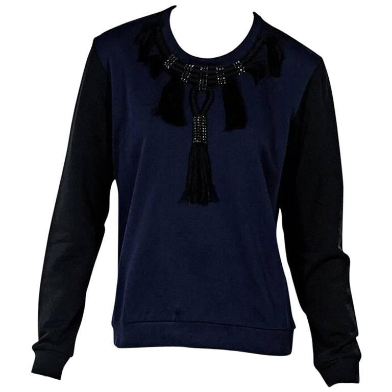 Navy Blue & Black Lanvin Embellished Sweatshirt