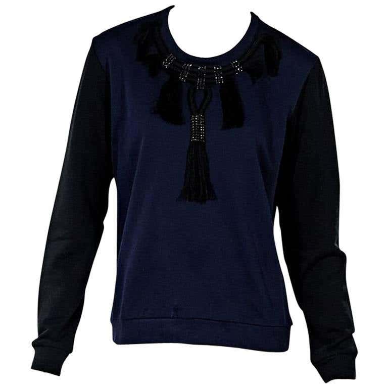 Navy Blue and Black Lanvin Embellished Sweatshirt For Sale at 1stDibs