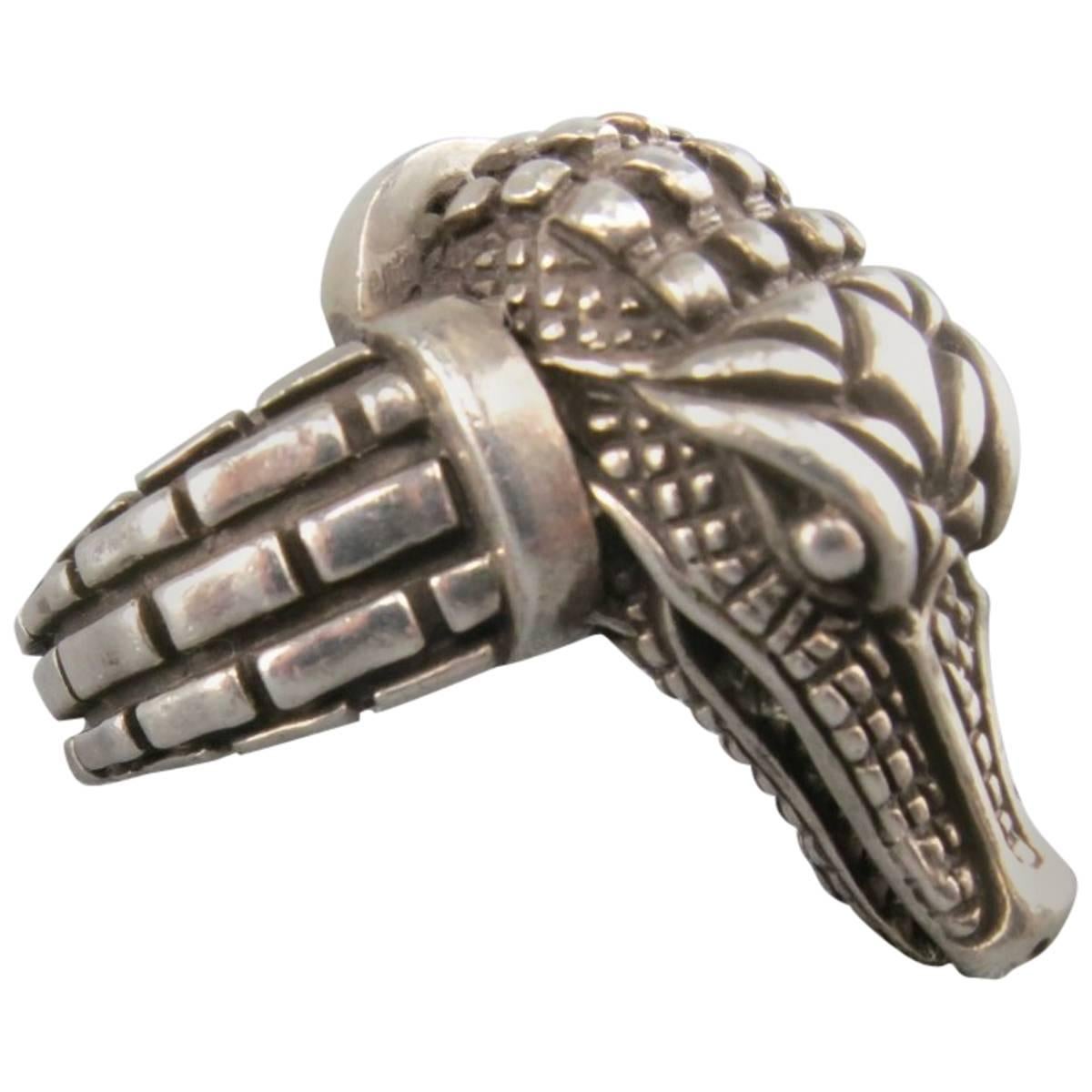 Vintage KIESELSTEIN-CORD Size 9 Sterling Silver Alligator Head Ring 1998
