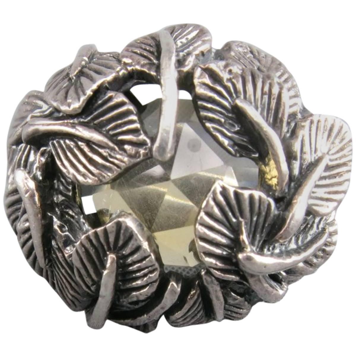 UGO CACCIATORI Size 8 Yellow Gem & Sterling Silver Foliage Ring