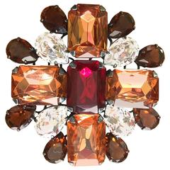 Yves Saint Laurent Rive Gauche 1970's Large Crystal Cross Pin Made in France 5