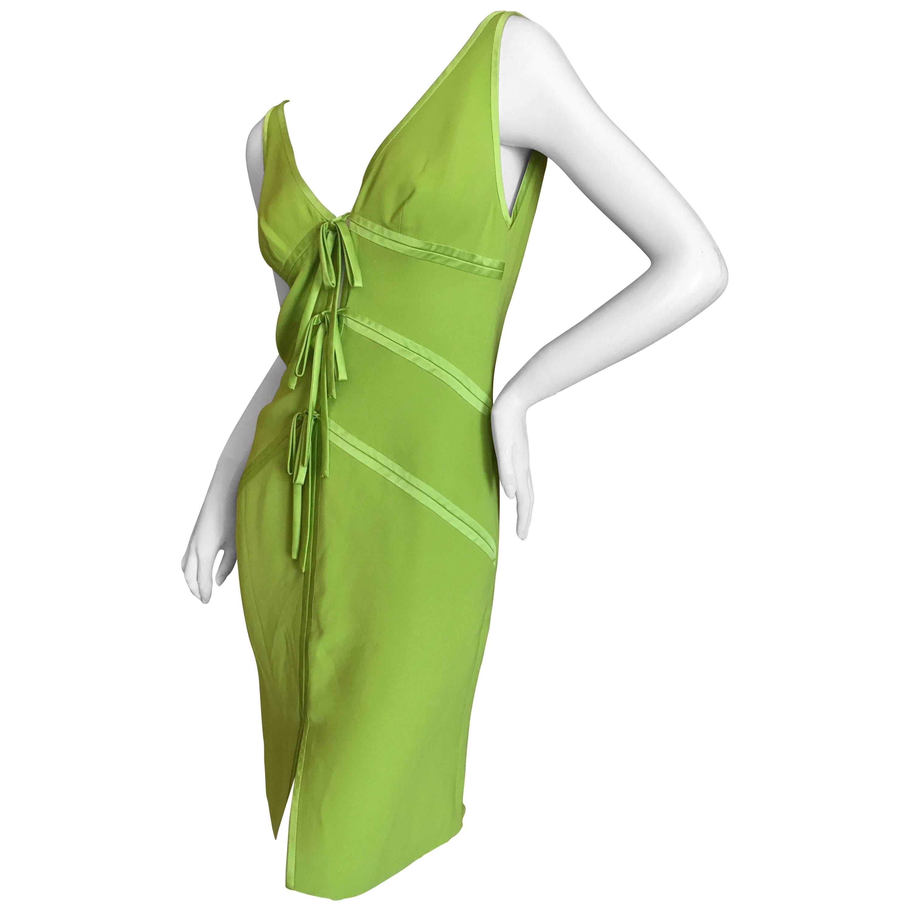 Valentino Vintage Green Silk Cocktail Dress with Peek a Boo Keyhole Details For Sale
