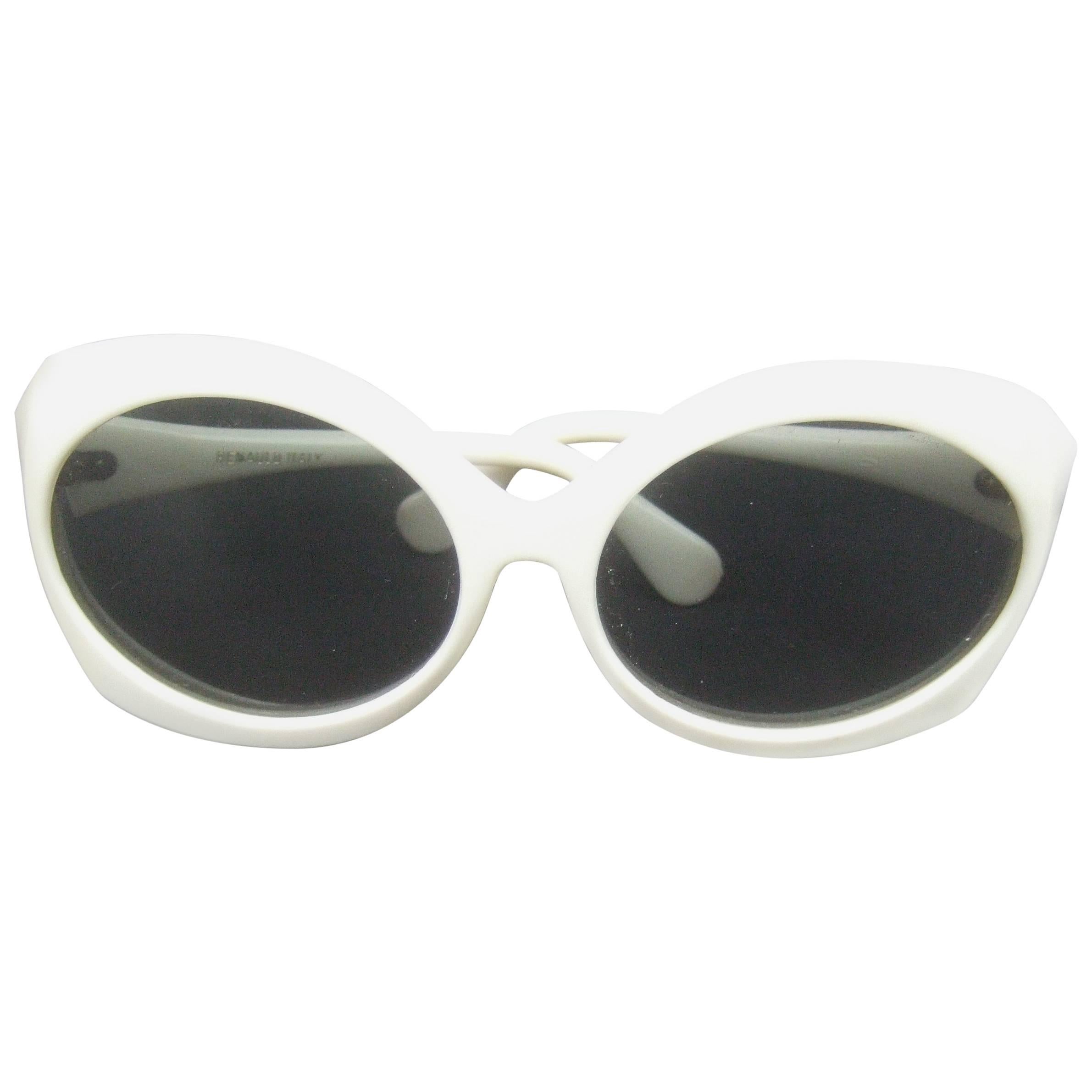 Mod Italian Sleek White Plastic Sunglasses ca 1970