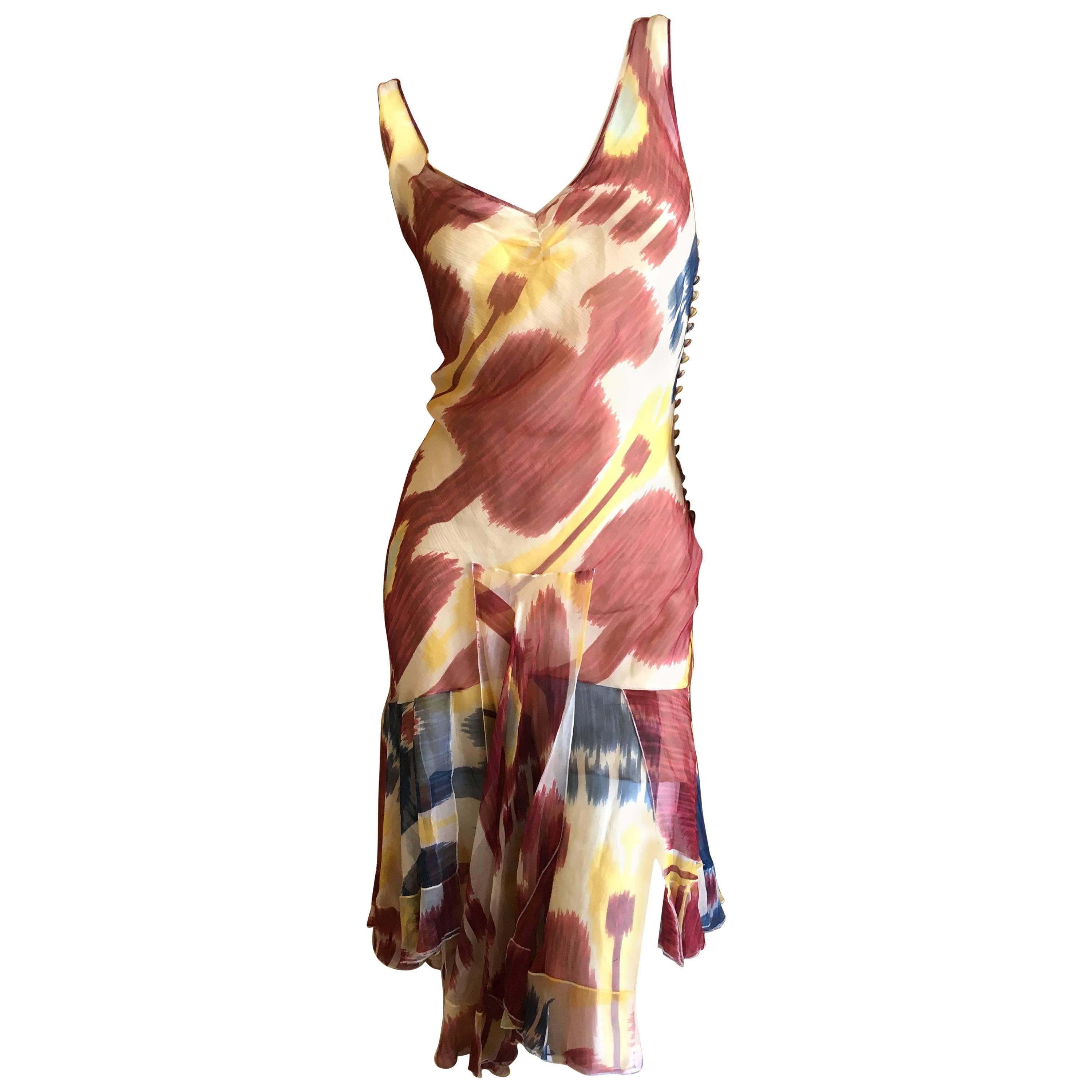 Christian Dior Sheer Silk Chiffon Ikat Print Dress by John Galliano For Sale