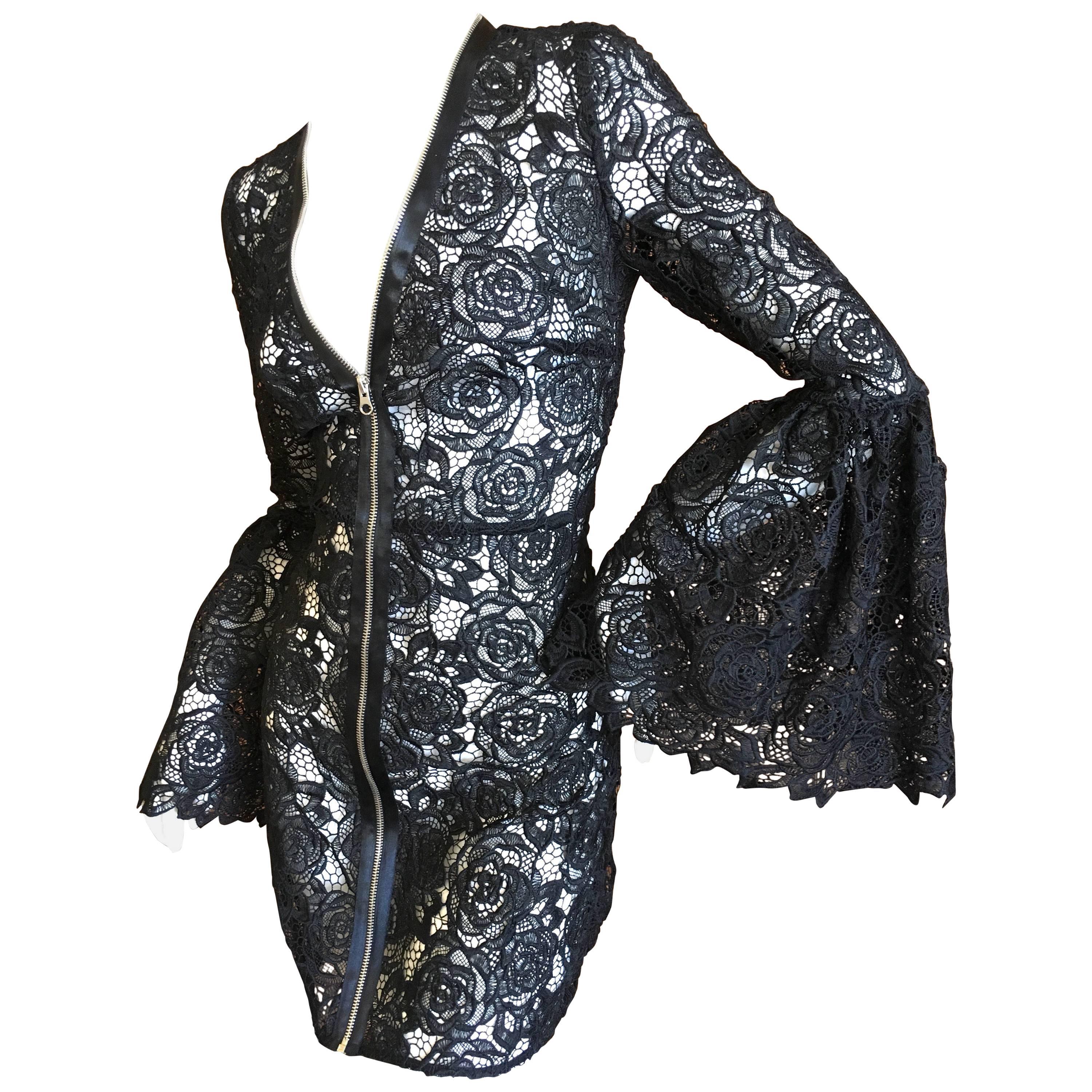 Mc Q Alexander McQueen Black Lace Bell Sleeve Dress For Sale