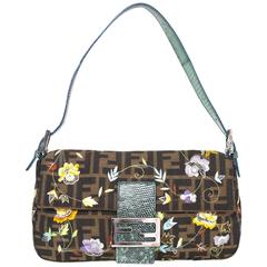 Fendi Zucca Floral Embroidered Baguette Bag