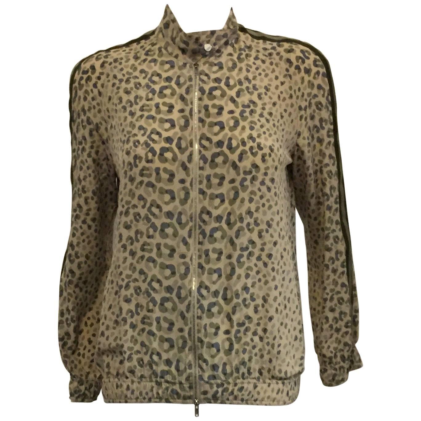 Glorious Gucci Beige & Green Leopard Print Silk Bomber Style Jacket 