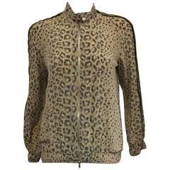 Glorious Gucci Beige & Green Leopard Print Silk Bomber Style Jacket
