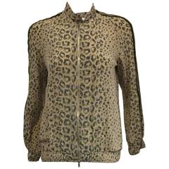 Glorious Gucci Beige & Green Leopard Print Silk Bomber Style Jacket 