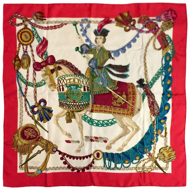 Hermes Le Timbalier by Francoise Heron in Vibrant Red Silk Twill at 1stDibs