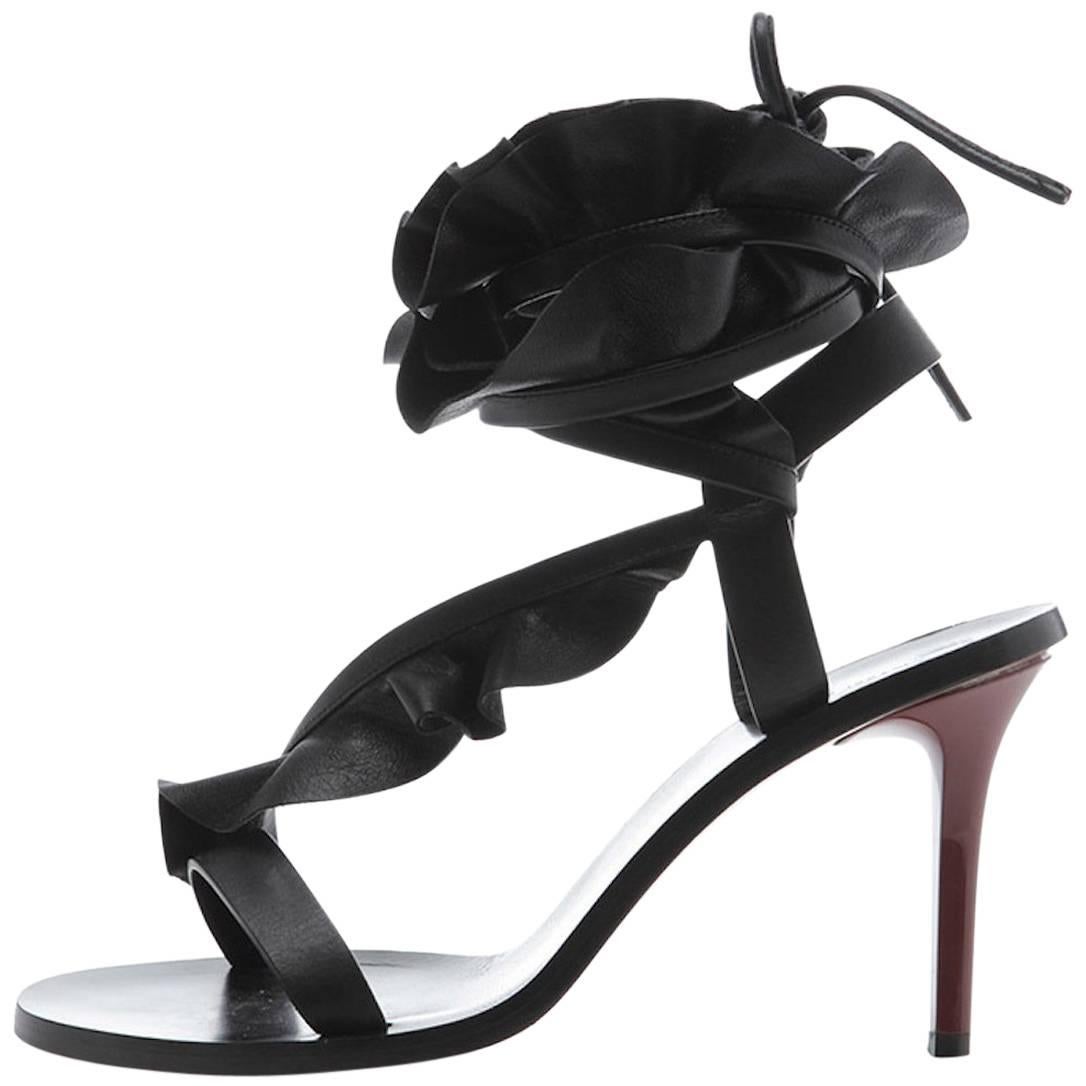 Isabel Marant New Sold Out Runway Black Leather Wraparound Sandals Heels in Box