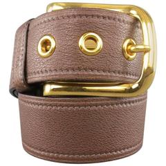 PRADA Brown 32 Leather Gold Buckle Grommet Belt