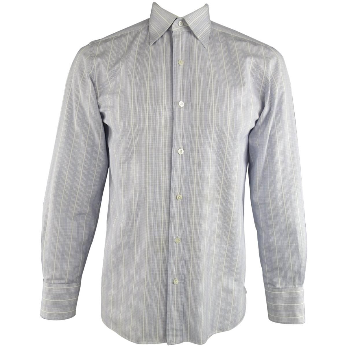 TOM FORD Size M Blue & White Solid Cotton Long Sleeve Shirt