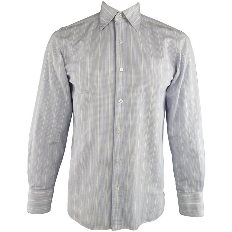 TOM FORD Size M Blue and White Solid Cotton Long Sleeve Shirt For Sale ...