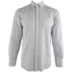 Men's TOM FORD Size M Blue & White Abstract Window Pane Cotton Long Sleeve Shirt 8
