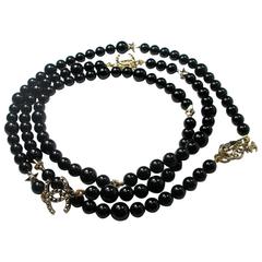 Chanel CC Pearl Long Necklace Classic black and gold plated 