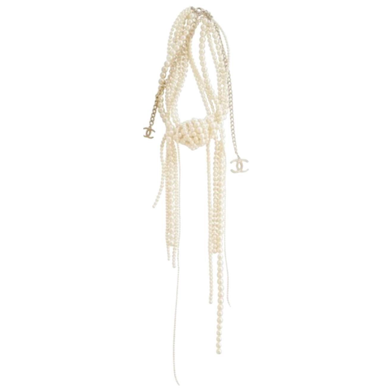 Chanel Pearl multi strand Waterfall Necklace Runway collection