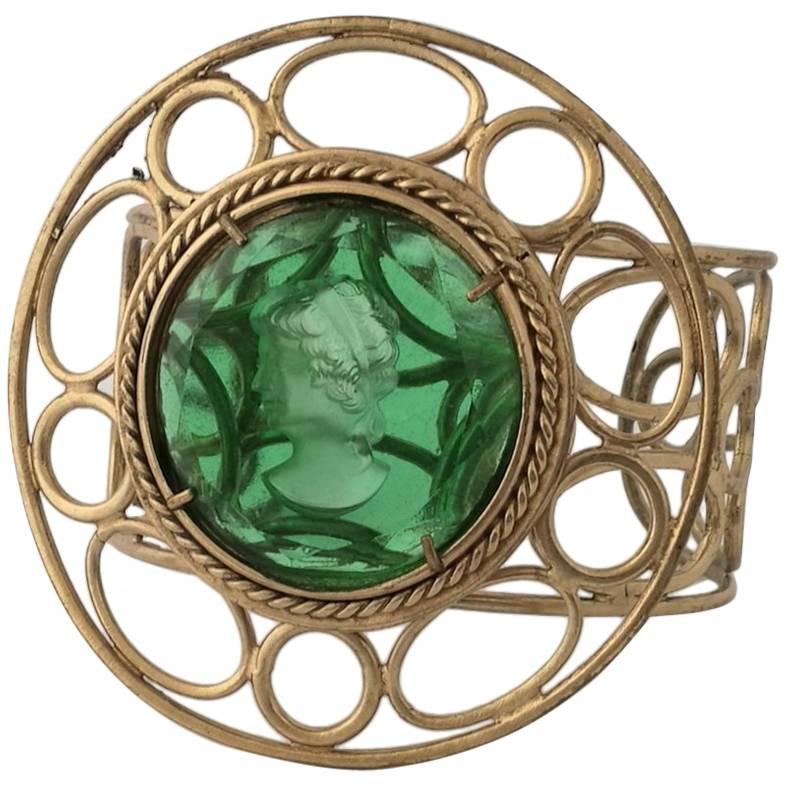 Bronze bracelet with Green Murano Glass insert