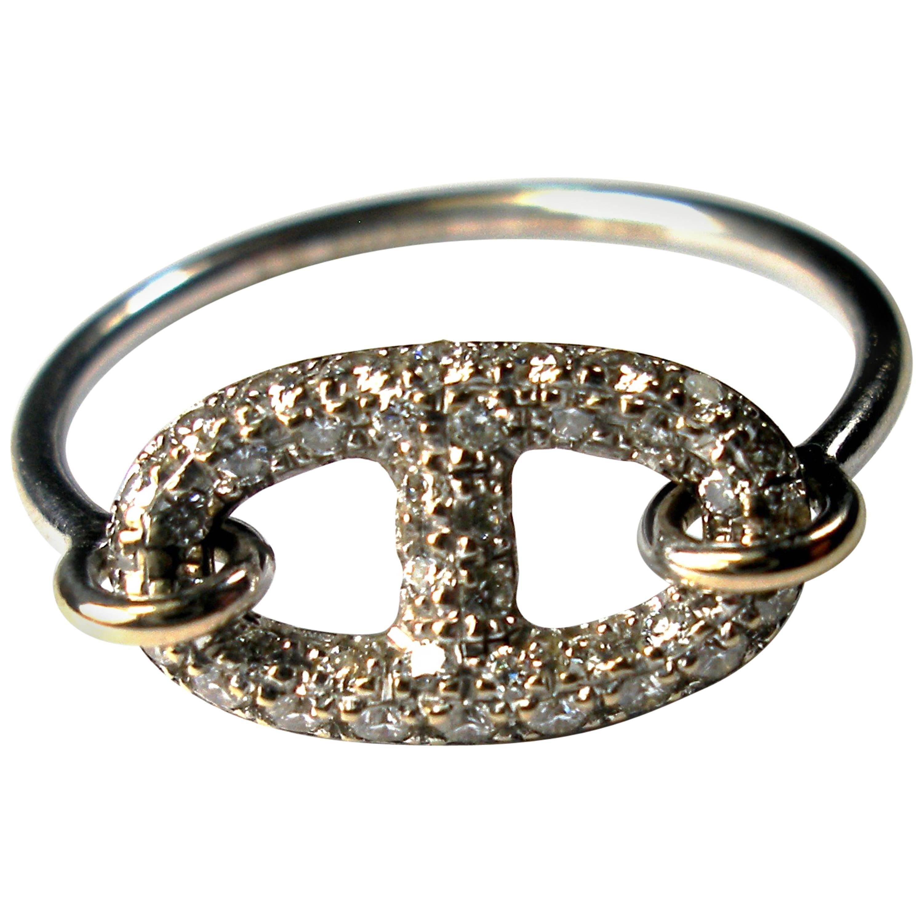  HERMES Ring Diamond and 18K White Gold Chaine D'Ancre