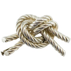 1950s Hermes Twisted Knot Silver Brooch