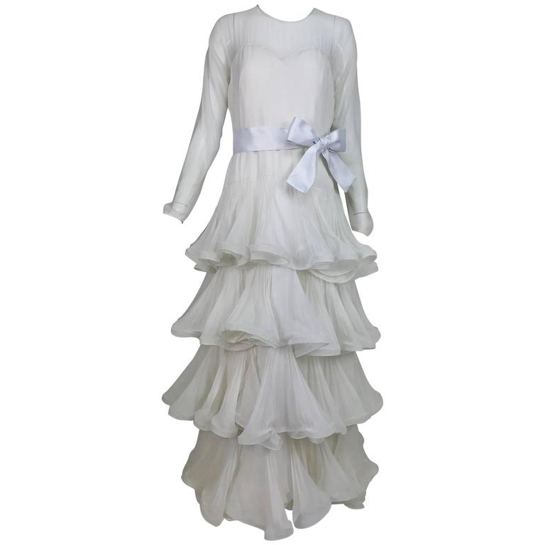 white silk chiffon dress