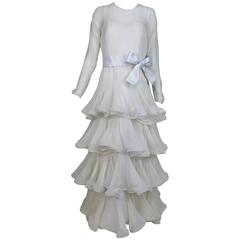 Vintage Scaasi Couture white silk chiffon tiered evening dress 1980s 2