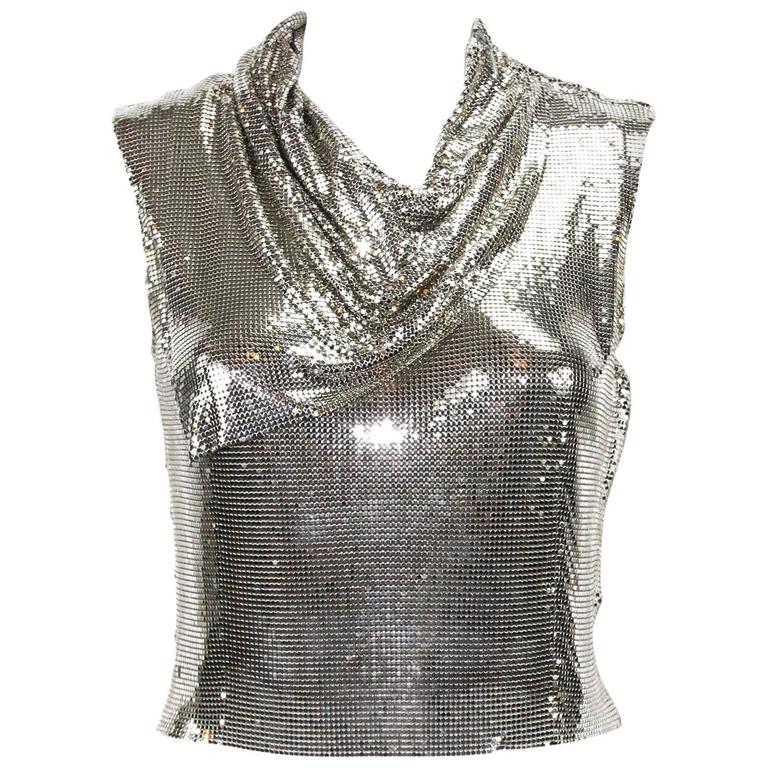 Gianni Versace Couture 90s Metallic Mesh Silver Top It.38 For Sale at ...