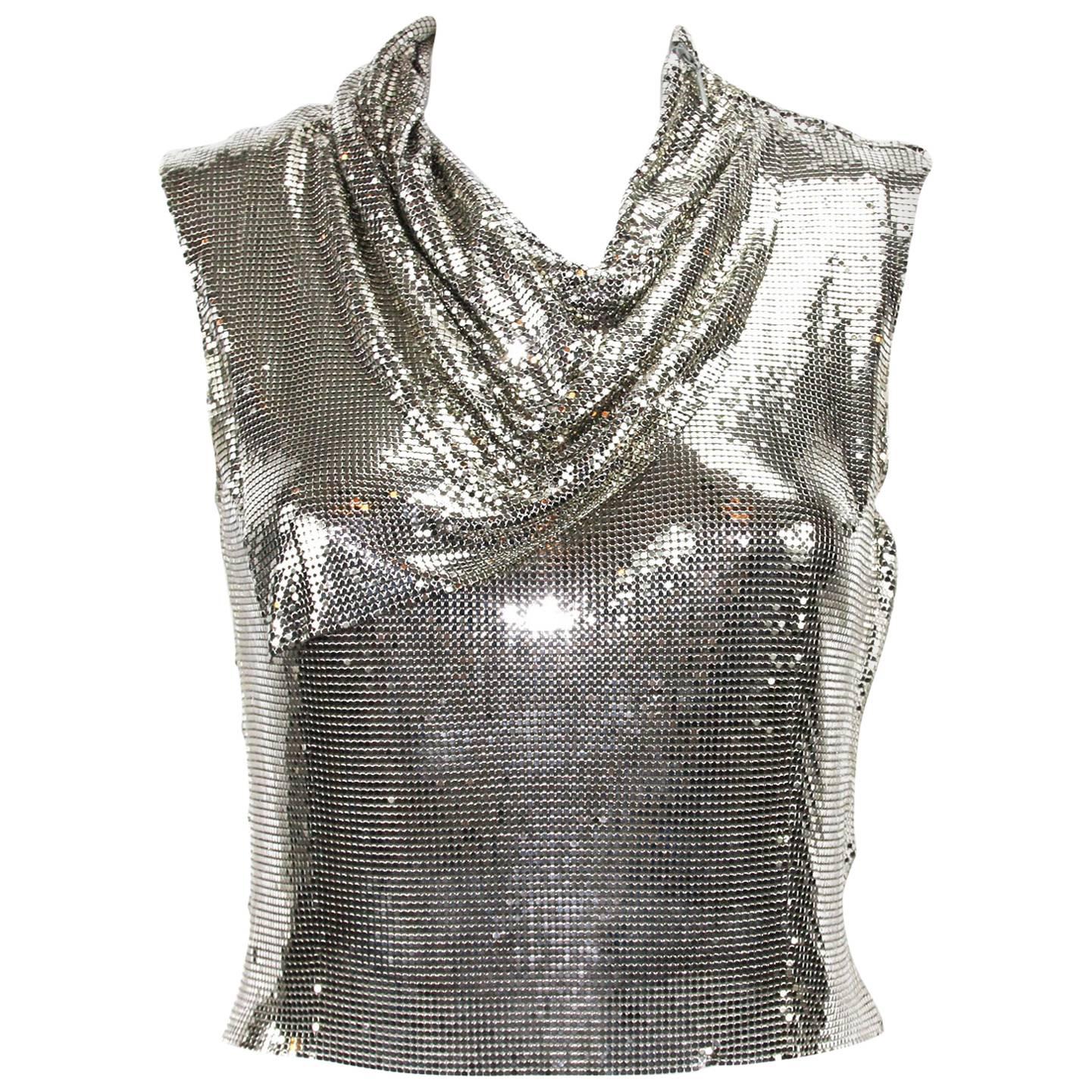 Gianni Versace Couture 90s Metallic Mesh Silver Top It. 38 For Sale