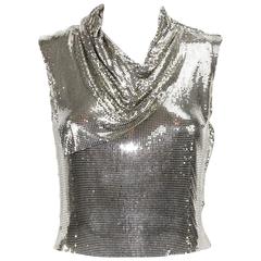 Gianni Versace Couture 90s Metallic Mesh Silver Top It.38 10