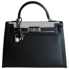 Hermes Kelly Sellier Bag 32CM Limited Edition Black Criss Etoile Toile w  Pocket