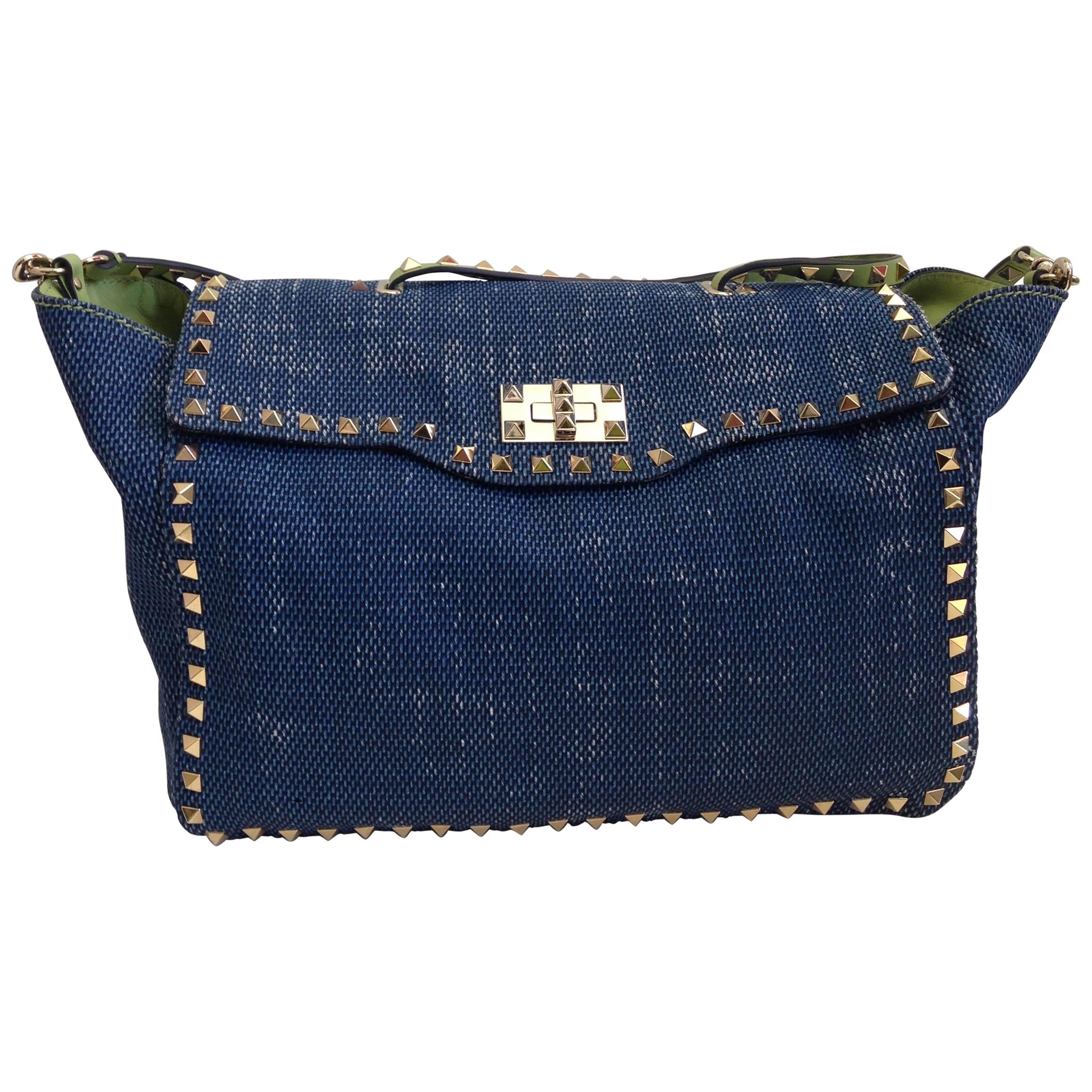 Valentino Jean W/Green Strap Handbag For Sale
