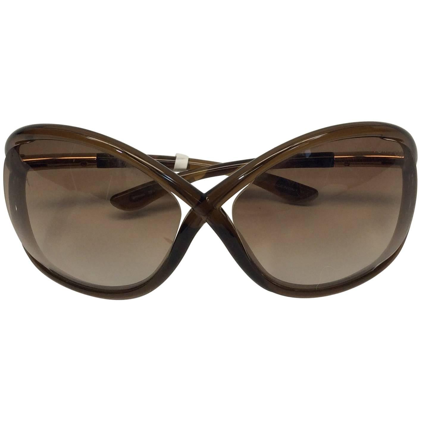 Tom Ford Brown Oversized Sunglasses For Sale