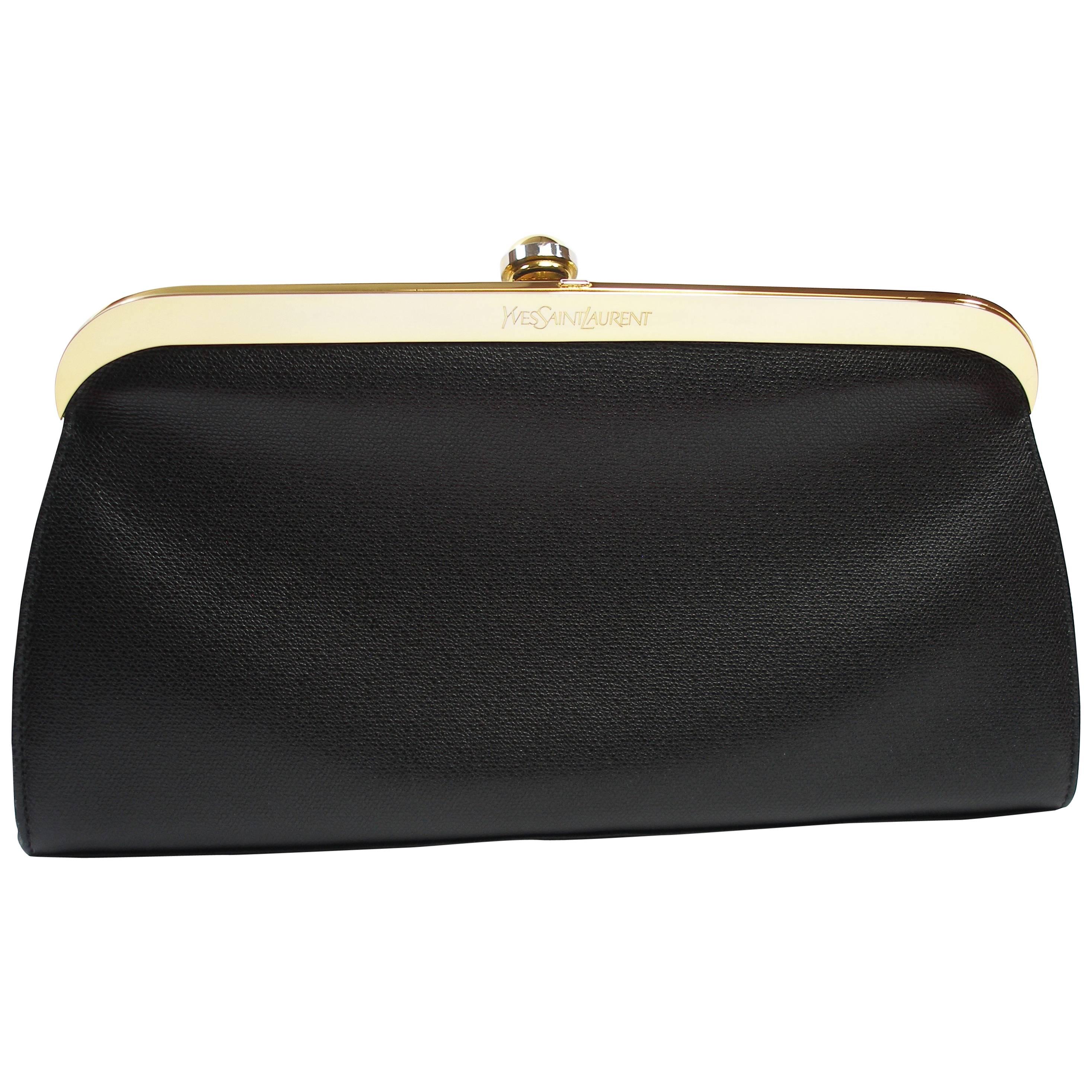 Yves Saint Laurent Clutch Gold Hadware Black leather 