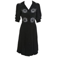 CHRISTIAN AUJARD 1970s does 1940s Black and Lace Dress