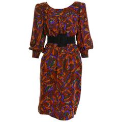 1980s YVES SAINT LAURENT Rive Gauche Printed Silk Dress 4