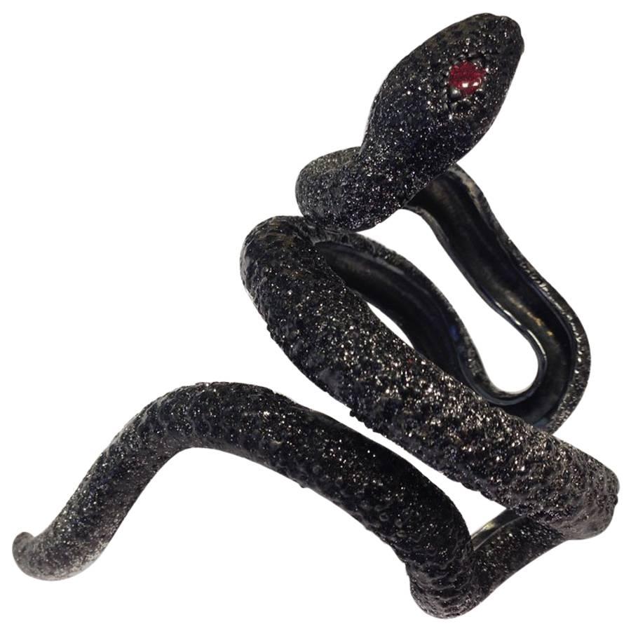  KMO Jewel Snake Cuffs in Ruthenium Metal and Rhinestone