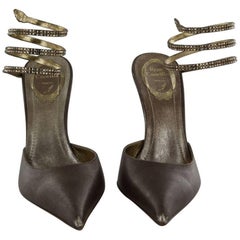 RENE CAOVILLA Pumps 38,5 FR in Smooth Bronze Leather with a Rhinestone Snake