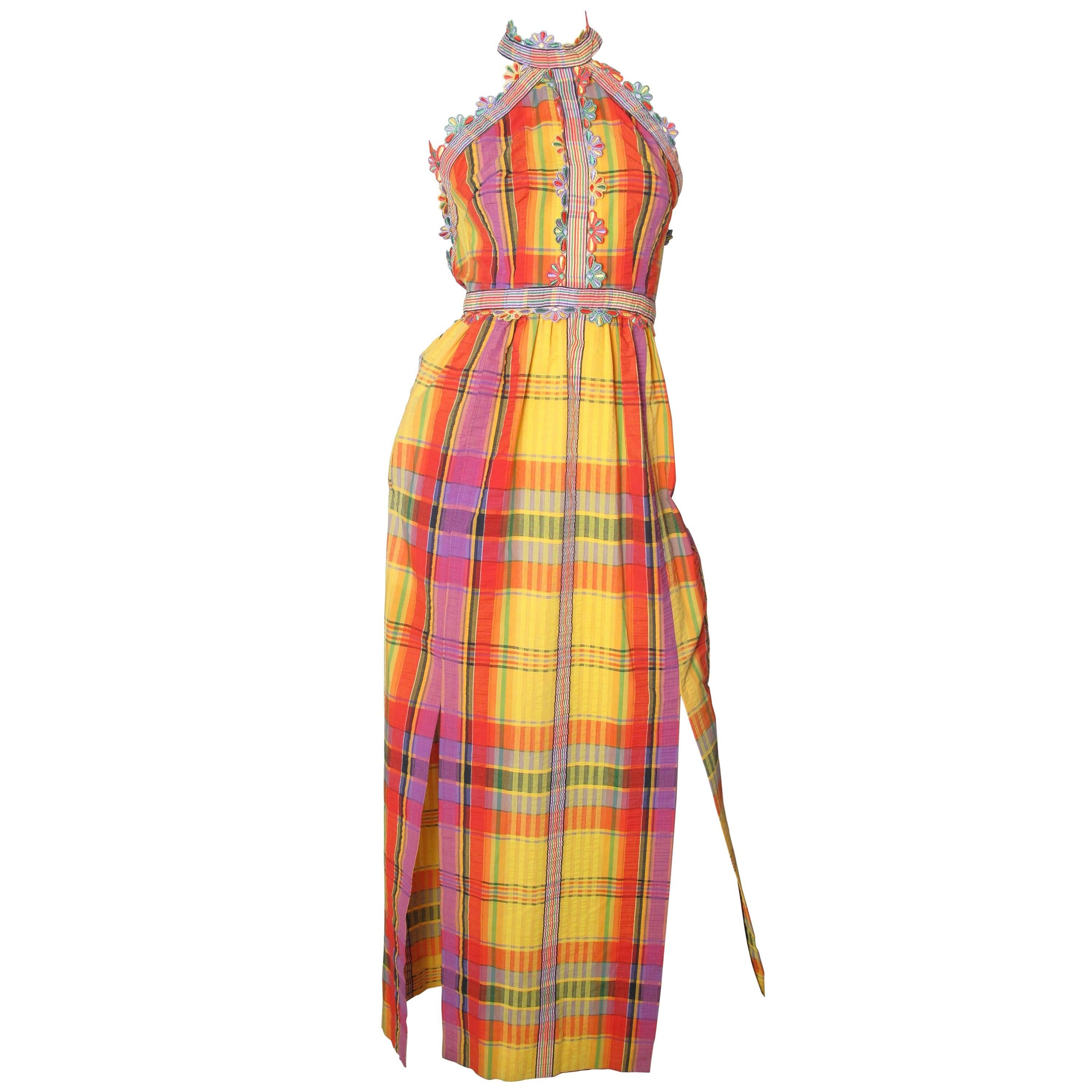 Donald Brooks Madras Gown, 1970s 