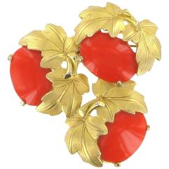 Vintage SCHIAPARELLI Brooch in Coral Glass Paste