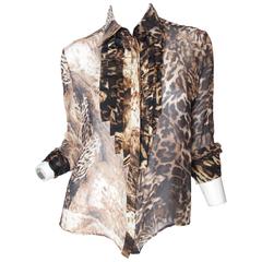 Kenzo Sheer Leopard Ruffle Blouse 8
