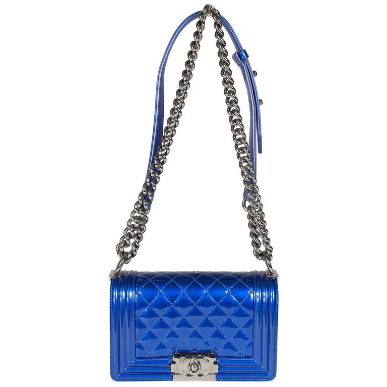 Chanel Quilted Blue Patent Leather Boy Bag, 2014 at 1stDibs | chanel ...