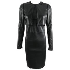 Prada black lambskin stretch leather Dress and Crop Jacket 3