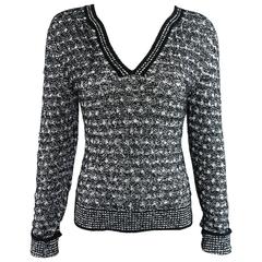 Chanel black and white v neck sweater 8