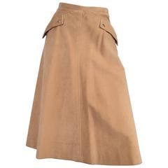 Retro Courreges 1970s Khaki Corduroy A-Line Skirt With Pockets Size 4.
