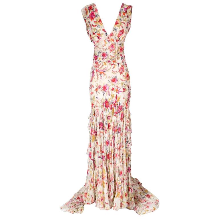 Badgley Mishka Beaded and Embroidered Chiffon Gown at 1stDibs