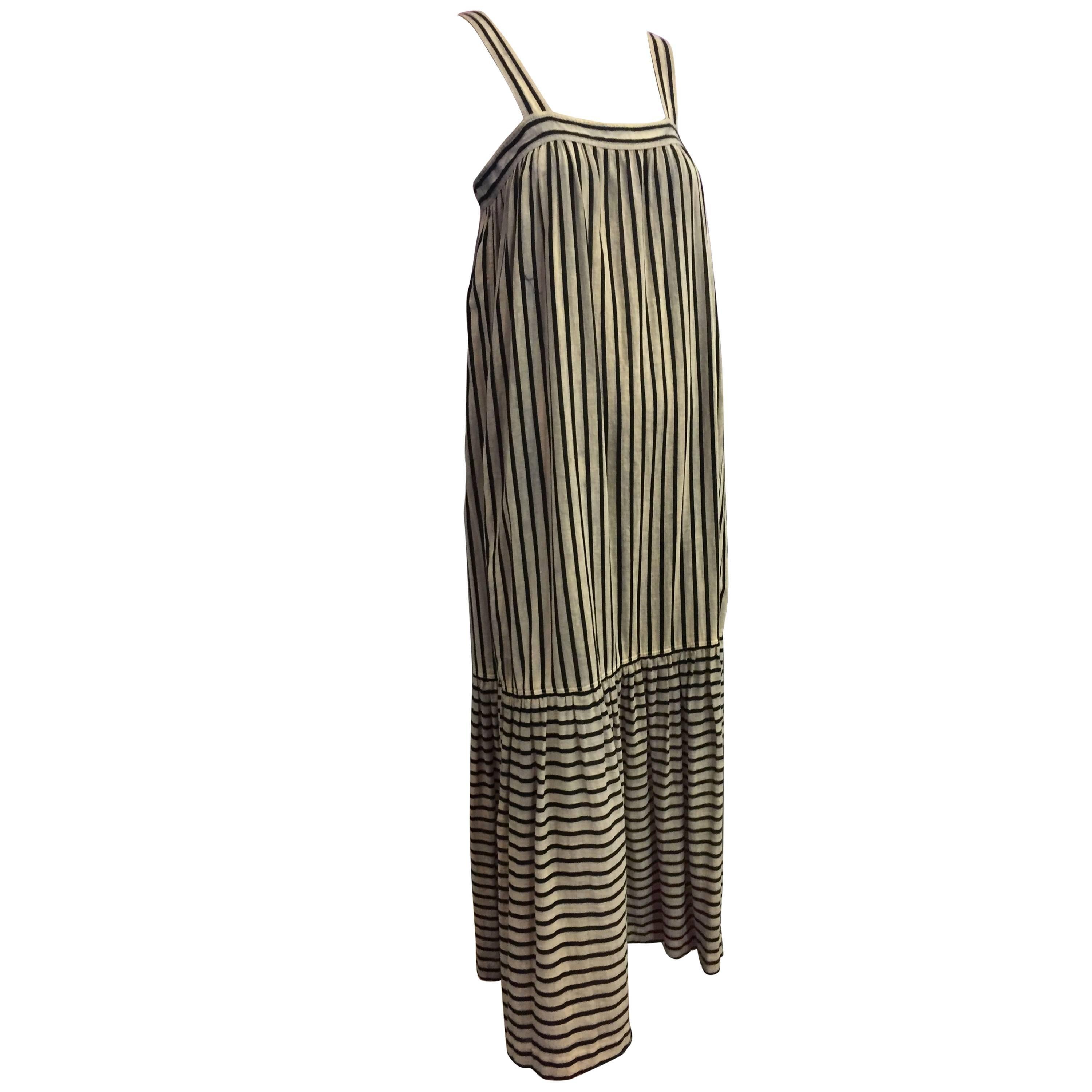 1970's Saint Laurent Striped Peasant Smock Dress