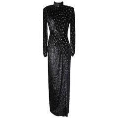 Bob Mackie Burned Out Velvet Metallic Cheetah Print Dress circa 1980s