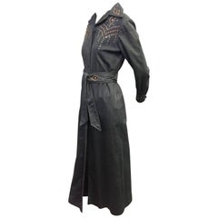 1970's Rhinestone Studded Denim Maxi Coat Dress 