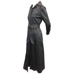 1970's Rhinestone Studded Denim Maxi Coat Dress 10