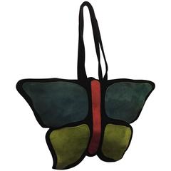 1970s Mark Cross Colorful Suede Butterfly Shaped Handbag 6